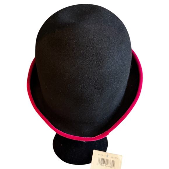 Liz Claiborne Wool Cloche Hat Black Raspberry Trim - Picture 3 of 4